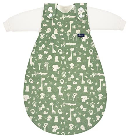 Alvi Baby Mäxchen Original Babyschlafsack 3-teilig, Außensack & Zwei Innensäcke, Kinderschlafsack mitwachsend, atmungsaktiv, Ganzjahresschlafsack (Granite Animals, 56/62)