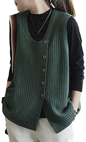 Ownwfeat Gilet Cardigan Lavorato A Maglia Senza Maniche Monopetto Girocollo da Donna