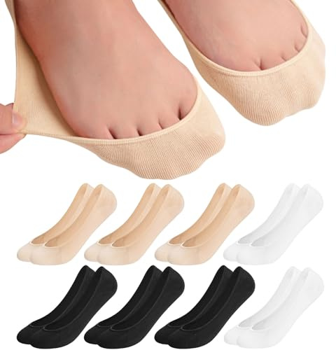 Caldodo No Show Socks women 8 Pairs, Invisible Socks for Women with Non-Slip Silicone, Ultra Low Cut Liner Socks for Loafers Flats Pumps Trainers