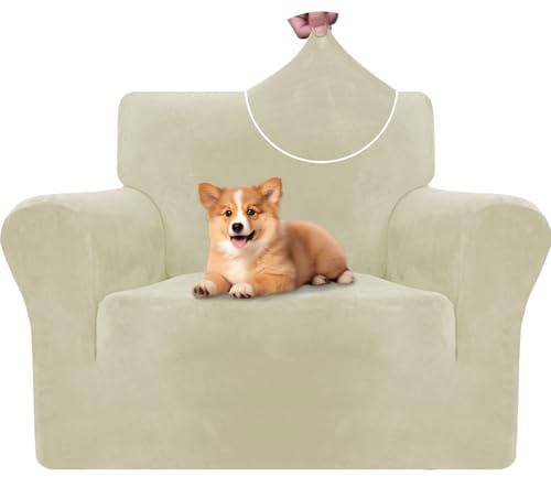 CYCMACO Copripoltrona Velluto Spesso 1 Posto, Universale Copridivano Antiscivolo, Copridivani Elasticizzati, Moderno Sofa Cover Antigraffio, Fodera Divano Antimacchia Lavabile, Beige