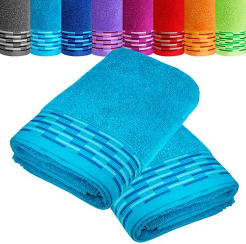 Lashuma Badetücher 70x140 cm Blau - Aquamarin, Lugano 2er Set Frotteetücher Deluxe Qualität