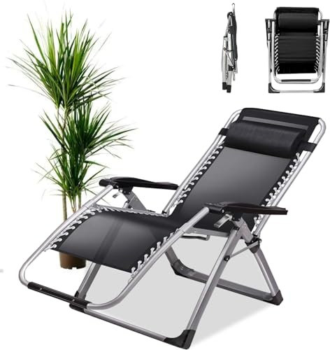 PMFRUG Relaxsessel Outdoor，Gartenliege Extra Hohe Sitzhöhe Sonnenliege Liegestuhl bis 200kg Belastbar Balkon Relaxsessel Gartenstuhl mit Fußteil (A-schwarz, 1er Set)