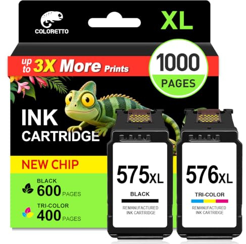 COLORETTO PG-575XL CL-576XL Bläckpatron för Canon 575 576 XL (Svart + Färg) | Pixma TR4755i TR4756i TS3751i TR4700i TS3700i TS3750i TS3551i TR4750i TR4751i TS3550i TS3752i skrivare
