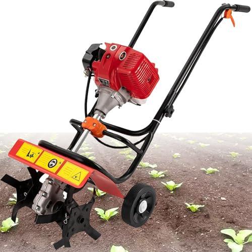 ylpddmm Motoculteur de Jardin, Motobineuse Thermique à Moteur Essence 52 CC Motobineuse pour ameublir Le Sol, léger et Compact,motoculteur à Essence 2 Temps