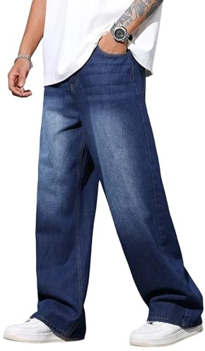 QGRSWBC Y2K Jean baggy vintage pour homme | Hip Hop Jean patineur ample années 2000 Streetwear