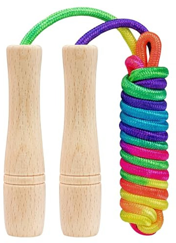 Flintronic Regenbogen-Springseil, 2,5 m verstellbares Kinder Springseil, Kinder Springseil mit Holzgriff für Mädchen und Jungen, für Outdoor-Spiele, Kinderpartys und Geburtstagsgeschenk