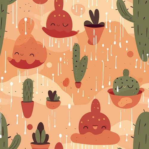 Livelynine Carta da Parati Adesiva Muro Colorata Deserto Arancione Cactus Verde Carta da Parati Autoadesiva Bambina Camera Letto Carte Adesiva per Mobili Fantasia Natura Cassetti Armadio 44.5CMx2M