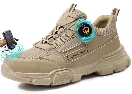 GUSAYEX Steel Toe Cap Trainers Lightweight Safety Trainers Mens Comfortable Safety Shoes Breathable Industrial Puncture Proof Work Shoes with Swivel Buckle Shoelaces