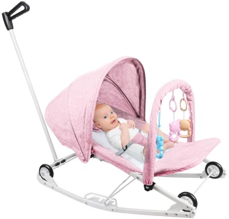 Baby Wippe, Babyschaukel mit Liegefunktion, Baby Schaukel, Babyschaukel mit Spielzeug Anhänger, Schaukelsitz mit verstellbare Rückenlehne (rosa-B)