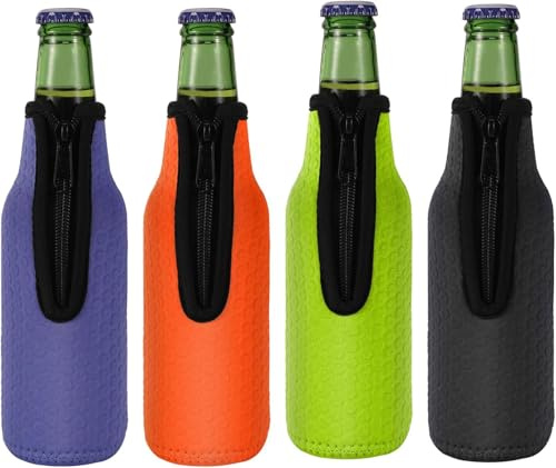 KENOBE 4 x 30 ml öl flaskkylare, fodral för ölflaskor (330 ml) | Isolerad återanvändbar halkfri neopren ölflaska ärmar med dragkedja, 4 stycken tjocka vinkylare dryckeskylare