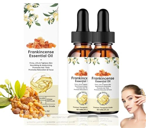 Premium Weihrauchöl,Weihrauchöl Bio für Haut,ätherische Öle,organisches Weihrauchöl für Haut,Gesicht,bestes Weihrauchöl für das Gesicht,Falten für Narben,tiefenwirksam (2PC, 60ml)