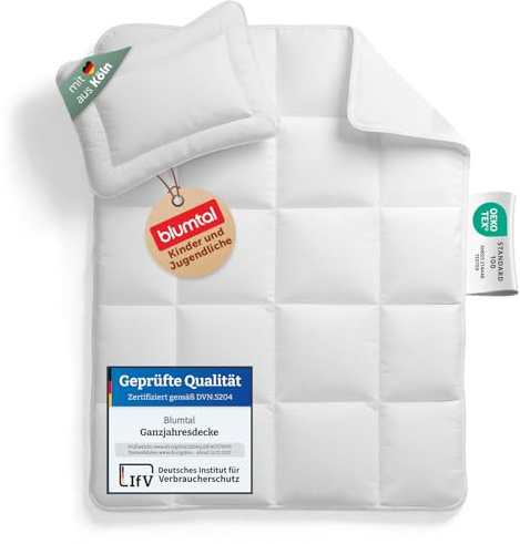 Blumtal Baby Bettdecke und Kissen Set - Kinderbettdecke 100x135 cm + Babykissen 40x60 cm - Oeko-TEX zert. Baby Decke und Kissen Set - waschbare Kinderdecke 100x135 - Kinder Bettdecken Set Weiß