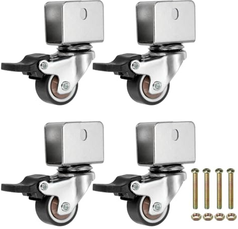 PATIKIL 1 Inch Caster Wheels, 4 Pcs Swivel Casters with Break 0.7 U Bracket Opening 55 Lb Capacity Per Caster for Furniture Office Chairs Carts and Cabinets, Brown