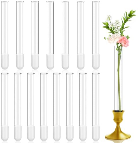 Ninehaoou 15 Pack 7.9 Glass Bud Vase Taper Candle Holder's Bud Vase for Flower Candlestick Sizes from 22mm to 27mm Adjustable Designed Specially for Taper Candle Holder for Tablescapes, Wedding Decor