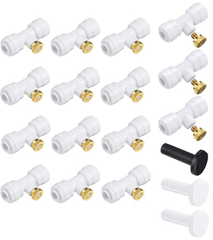 HUAZIZ 15 pezzi Connettore a T per tubo dell'acqua con ugello per nebbia, sistema di irrigazione spruzzatore, ugello spruzzatore, ugello nebulizzatore, connettore a T, sistema di raffreddamento