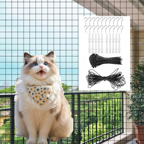 RATSTONE Rete per Gatti,10x3m Rete per Gatti Rinforzata,Rete Balcone alle Intemperie e Ai Raggi UV,Include 30m Cordino di Fissaggio,Viti e Ganci,per Balconi,Lucernari,Finestre(Nero)