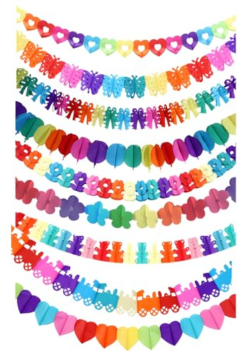 9-teilige Girlanden-Set Für Feste | Bunte Papier-Girlande Geburtstag Dekoration | Für Party, Hochzeit & Karneval