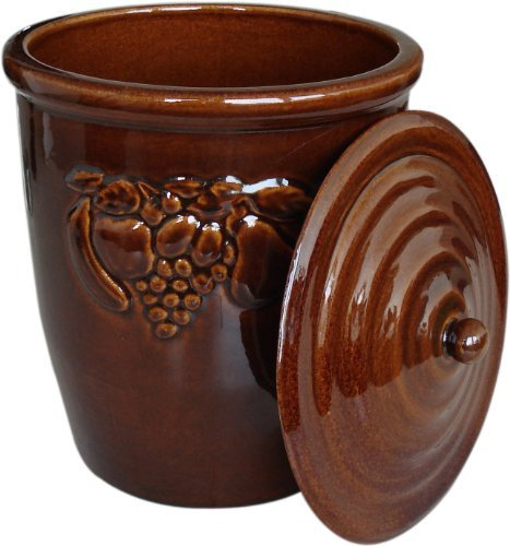 KERAZO Rumtopf mit Deckel und Früchtedekor - Mehrzwecktopf Keramiktopf Einlegetopf (6 Liter)