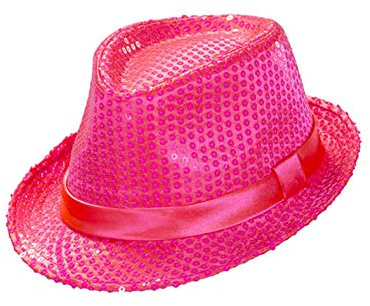 W WIDMANN MILANO Party Fashion 0078R - Fedora, Neon Rosa, mit Pailletten, Hut, Kopfschmuck, Accessoire, Karneval, Mottoparty