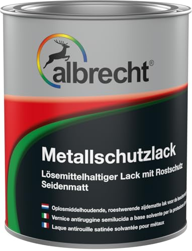 Albrecht Metalllack Schwarz Seidenmatt 750 ml | Metallschutzlack mit aktivem Rostschutz | Grundierung Rostschutz und Decklack in einem | Alkydharz-Lack für blanke und rostige Metallflächen