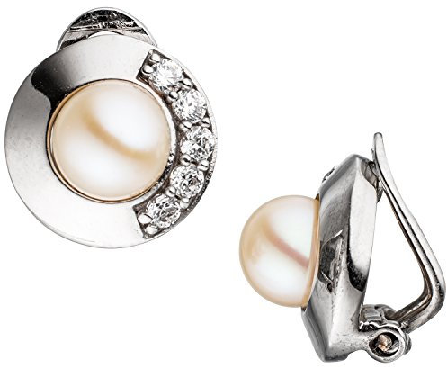 Jobo Damen Ohrclips 925 Silber 2 Süßwasser Perlen mit Zirkonia Ohrringe Clips Perlenclips