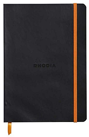 RHODIA 117452C - Carnet Souple Noir - A5 14,8 x 21 cm - Pointillés Dot - 160 pages - Papier Clairefontaine Ivoire 90 g/m² - Marque-Page, Fermeture Élastique - Simili Cuir - Collection Rhodiarama