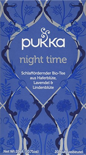 Pukka Bio-Kräutertee Night Time Natürlicher Schlaftee Kamille, Lavendel, Lindenblüten und Baldrian Ideal vor dem Zubettgehen 1er Pack 20 Teebeutel