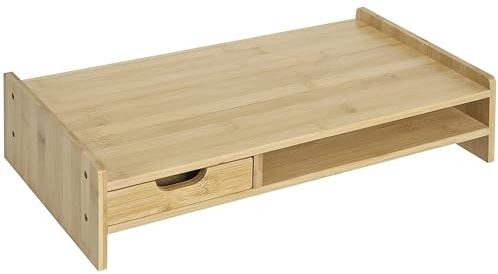 HOMCOM Monitor Soporte de Bambú Elevador de Pantallas Mesa de Ordenador Portátil Organizador de Escritorio 49x25,5x11,5 cm