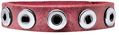 Quiges Damen Lederarmband für 12mm Druckknöpfe/Chunks Rosa 18-20cm