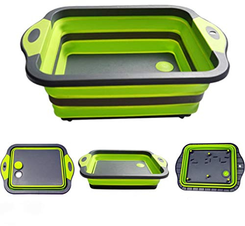 EASYRV Multifunctional Cutting Board Collapsible Washing Up Bowl - Folding Board/Filter Basket/Portable Folding Basin/Kitchen Sink Ideal for Camping, Caravans, Outdoor Activities, Kitchen