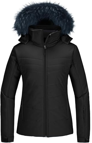 Skieer Women's Waterproof Ski Jacket Warm Winter Snow Coat Windproof Hooded Rain Jacket Black M
