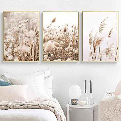 SWECOMZE Poster Set, 3 Bilder Set Wanddeko,Beige Pampas Wandbilder, Modern Bild für Wohnzimmer Schlafzimmer Flur,Wandposter, Ohne Rahmen (C,30x40cm)
