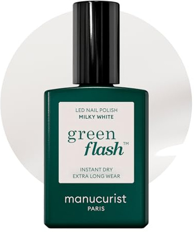 Manucurist Vernis Semi Permanent Blanc Lacté Green Flash Milky White - Vernis Gel Ongle UV Semi Permanent & LED - 12-Free, Bio Sourcé (84%) - Manucure Professionnelle - 15 ml