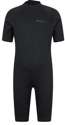 Mountain Warehouse Kids Shorty Wetsuit - 2.5mm Thickness, Flat Seams, Easy Glide Zip Children's Wetsuit, Neoprene, Adjustable Neck Closure - Spring Summer, Swim Black (Kids) Kids Size 11-12 Years
