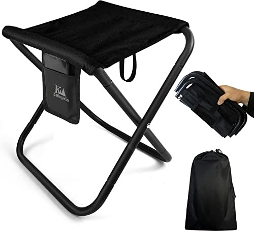 K-MingleSo Upgraded Portable Folding Stool, 13 Inch Camping Stool for Adults Fishing Hiking Gardening and Beach with Carry Bag, Hold Up to 450lbs[Black]