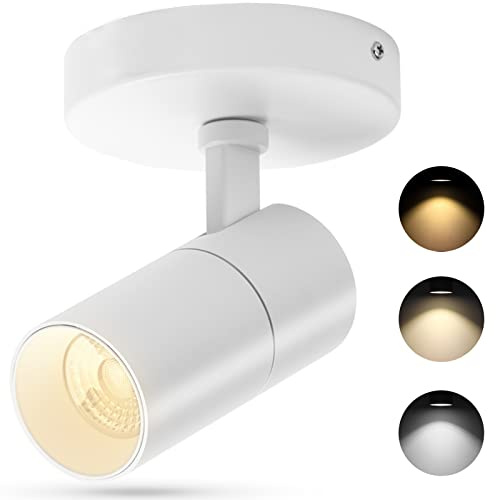 VANoopee 3-Color Dimmable LED Ceiling Spotlight Flush Mount Adjustable Spotlight Directional Spot Lights Indoor Bright Accent Fixture for Living Room Bedroom - CRI90 36° Flicker Free 10W 1000lm White