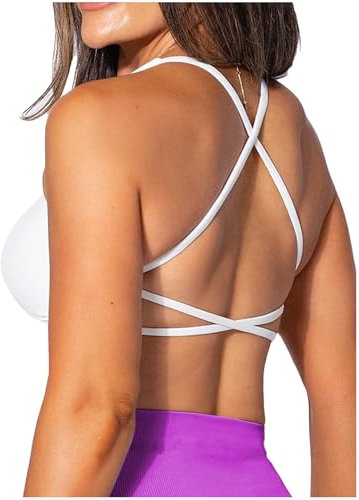 TZLDN Sport BH Rückenfrei Damen Gepolstert Bustier Cross Back Gym Yoga Push up Bra Crop Top Sport Oberteile ohne bügel C01 Weiß M
