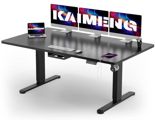 KAIMENG Electric Standing Desk 180 x 80 cm, USB Charging Height-Adjustable Desk witn Headphone Hooks & Sit Stand Reminder, Sit Stand Table & Workstations with Cable Tray,Home Office Desk, BLack