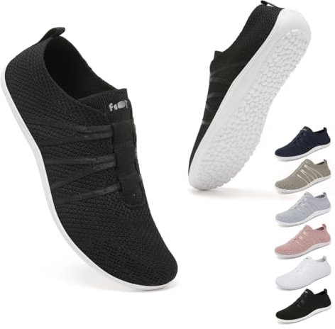 Geweo Barfußschuhe Damen Barfuss Hausschuhe Schuhe Sneaker Barfussschuhe Herren Bequem Leicht Laufschuhe Straßenlaufschuhe Fitnessschuhe Traillaufschuhe Zero Drop Barefoot Shoes Schwarz 44EU