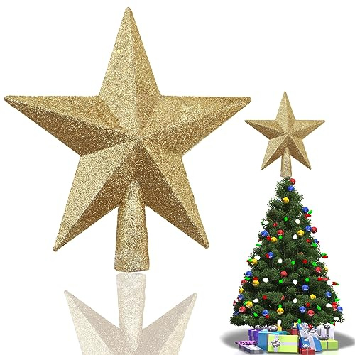 Stjärna för julgranen, glänsande julstjärna, julgransspets i stjärnform, stjärna för julgranen, julgransspetsar, för julgransprydnad, festdekoration, guld