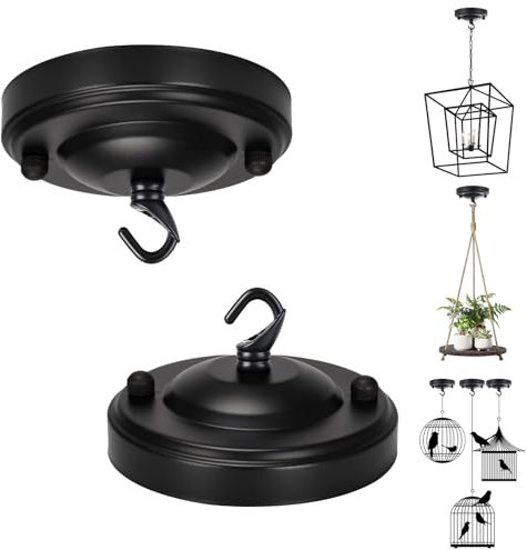 YSGUYILT 2 Stück Deckenrosette mit Haken Deckenbaldachin Schwarz Metall Baldachin Lampe Deckenplatte für Hängelampe Baldachin für Kronleuchter Deckenrosette zur Aufhängungan