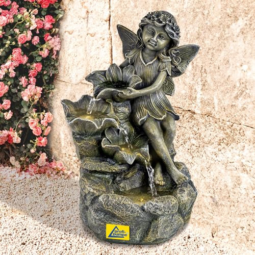 Gartenbrunnen Brunnen Zierbrunnen Zimmerbrunnen Springbrunnen Brunnen mit LED-Licht 230V Wasserfall Wasserspiel für Garten, Gartenteich, Terrasse, Balkon Sehr Dekorativ (Blüten-Fee)