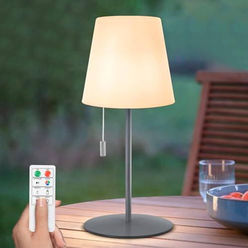 NiceBuy LED Tischlampe Outdoor Dimmbar RGB Farbwechsel Tischleuchte Kabellos USB Aufladbar Mit Fernbedienung Tischlampe Akku Aussen Wasserfest Ip44 FüR Camping Garden Decoration(Grau)