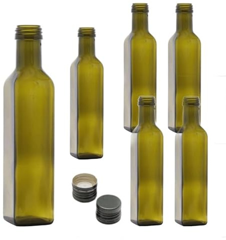 12 Bottiglie Per Olio E Liquore 250 ml - Marasca Quadre Vuote In Vetro Scuro Uvag con Dosatore Olio Salvagoccia e Tappo Ermetico - Made In Italy - Uso professionale e domestico