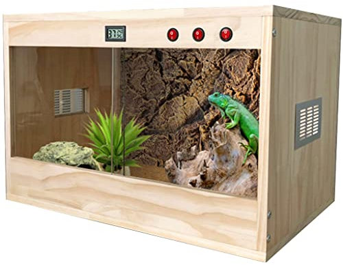 Reptil träterrarium 23,6×15,7 tum Vivarium Box Ödla Kameleont Gecko Klätterdjur Terrarium Amfibiebur Husdjurshus (brun 60x40x40cm)