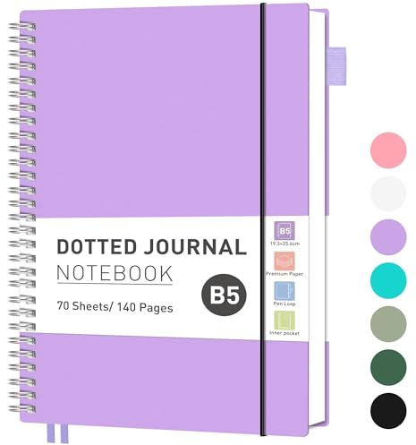 RETTACY Taccuino B5 con puntini, Bullet Dot Journal, blocco per appunti leggero, 70 fogli/140 pagine per scrivere, 100 g/mq, raccoglitore ad anelli in PVC, per donne, uomini, lavoro, ufficio, 19,3 x