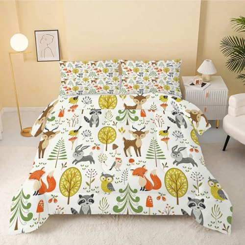 GULUZAI Bettdecke 135x200 Weiß, Tier Bettdecke Ohne Bezug 4 Jahreszeiten Bettdecke 135 x 200 Wende-Steppdecke, Warm Weiche Kinder Bettdecke Winter Steppdecke 135x200 mit 1 Kissenbezug 80x80cm, Wald