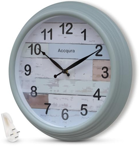 Accqura 15 Inch Outdoor Clock with Waterproof Large Battery Operated Retro Indoor Wall Clocks Decor for Patio Pool Garden Porch Fence (Mint Green)