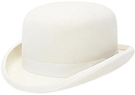 L6NqIAG Chapeau Melon en Feutre de Laine Blanc for Hommes/Femmes, doublé en Satin, à la Mode, Costume Fedora Formel, Casquette de Magicien Simple Chapeau de Dôme(M(57cm))