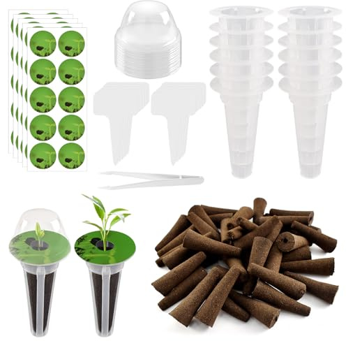 127PCS Hydroponics Growing System Kit, Hydroponic Seed Pods for Hydroponic Accessories Garden Indoor, 40 Grow Sponges, 12 Grow Baskets, 12 Domes, 50 Pod Labels, 12 Plastic Plant Labels, 1 Tweezer